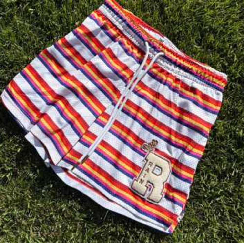 Ryoko Rain Stranger Things Rainbow Striped Athletic Shorts